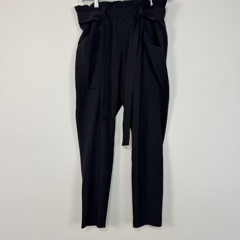 Athleta Ankle Pants Women's 4 Black Paperbag Waist Belted Tapered Travel Stretch
